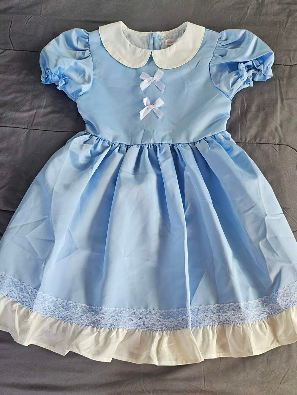Light Blue Peter Pan Collar Dress with White Trim, Girls blue dress size 130,